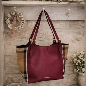 Authentic Burberry Mahogany Red Burberry Canterbury Check & Leather Purse
